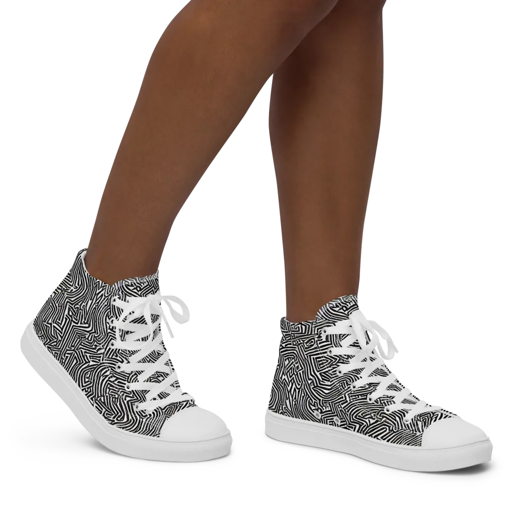 Obsidian Maze on Women's High Top Canvas Shoes — Right