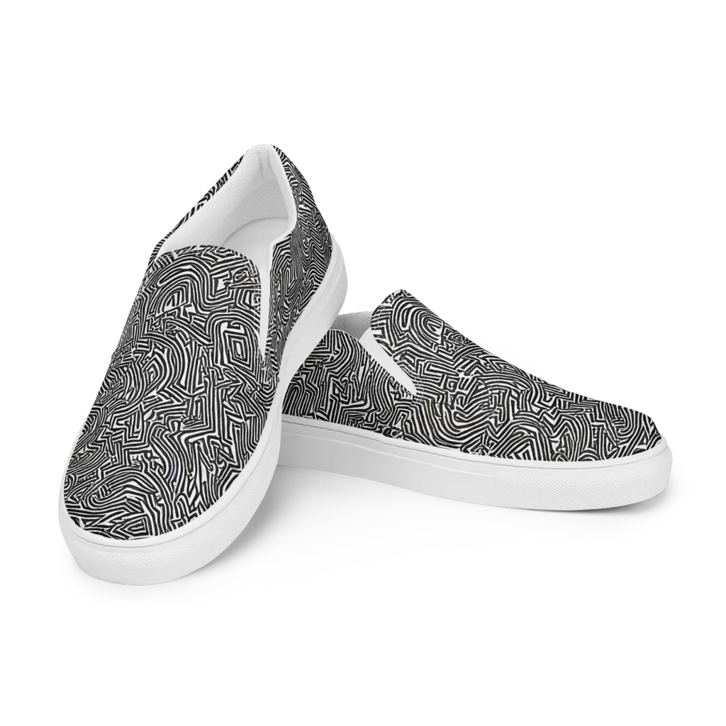 Obsidian Maze on Men's Slip-On Canvas Shoes — Left Front
