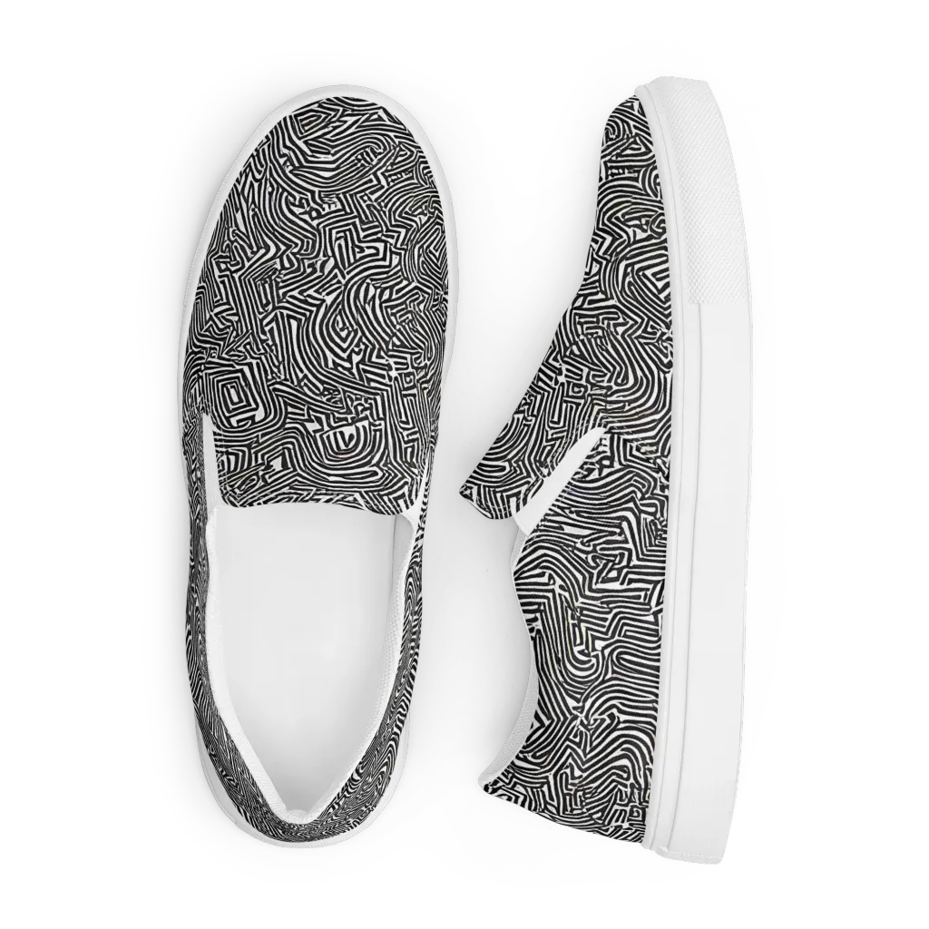 Obsidian Maze on Men's Slip-On Canvas Shoes — Front