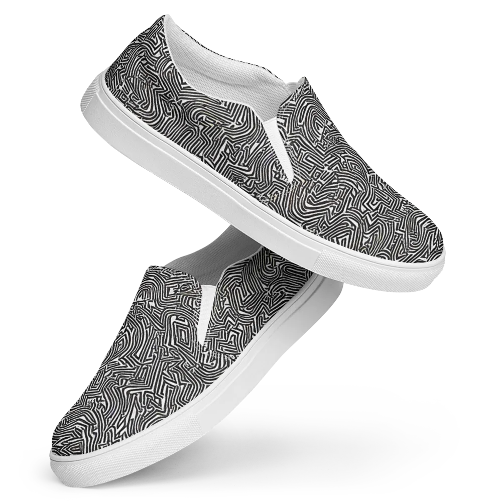 Obsidian Maze on Women's Slip-On Canvas Shoes — Front