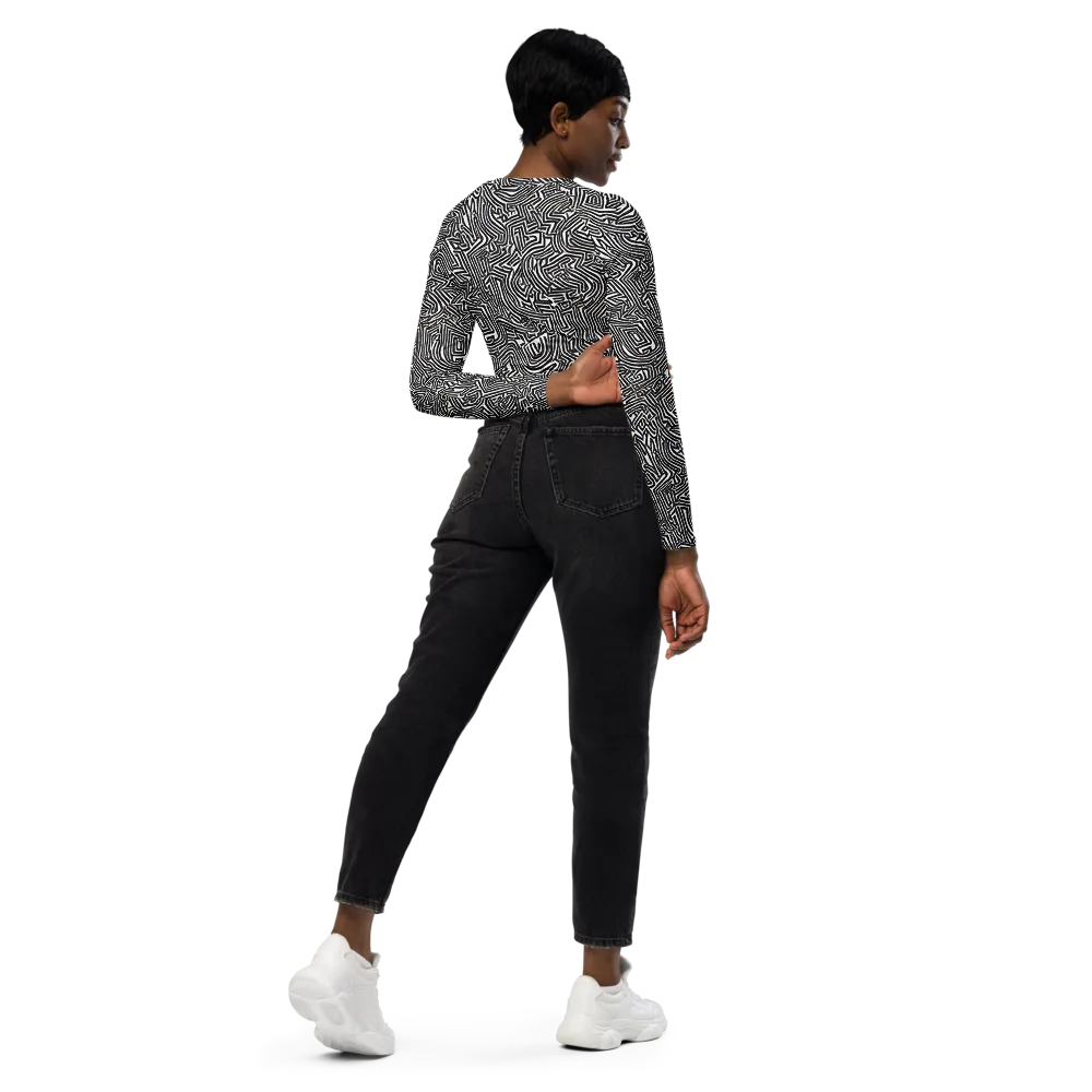 Obsidian Maze on Long Sleeve Crop Top — Right Back