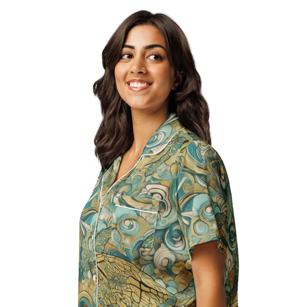 Tidepool Sonata on Women's Short Sleeve Pajama Top — Left Front