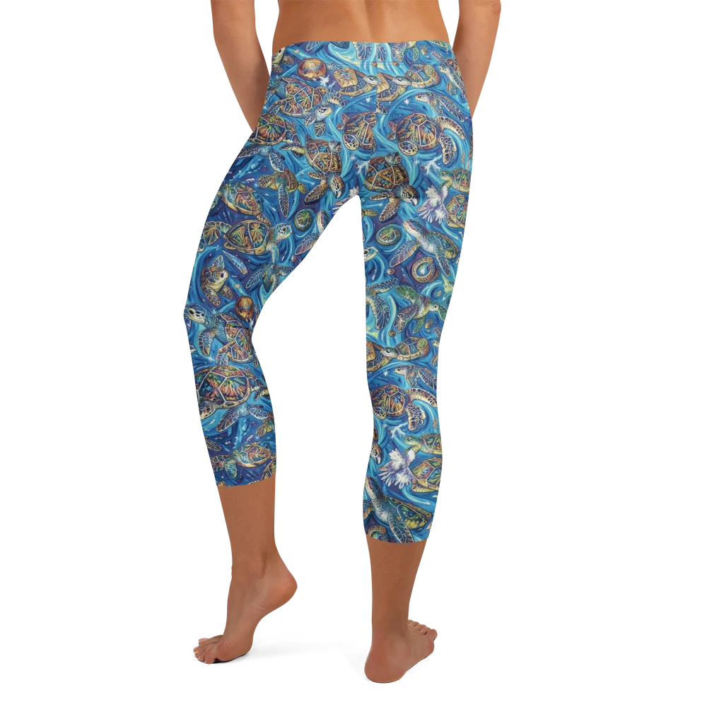 Bluewater Garden on Capri Leggings — Back