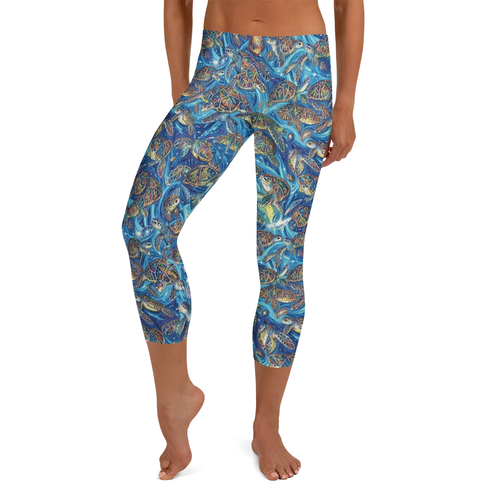 Bluewater Garden on Capri Leggings — Front