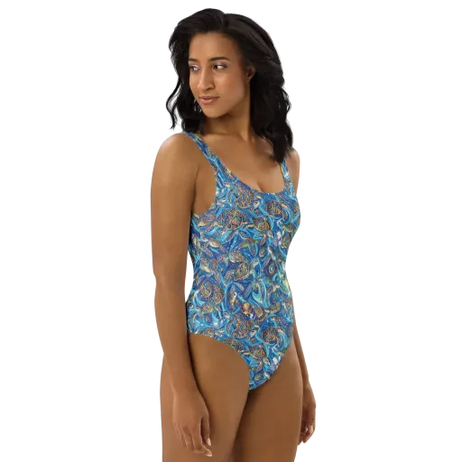 Bluewater Garden on a One-Piece Swimsuit