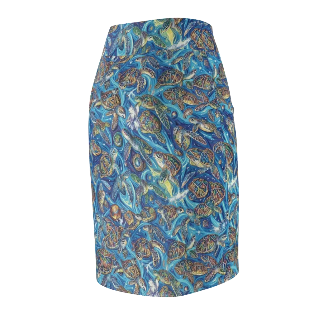 Bluewater Garden on Pencil Skirt — Back Side