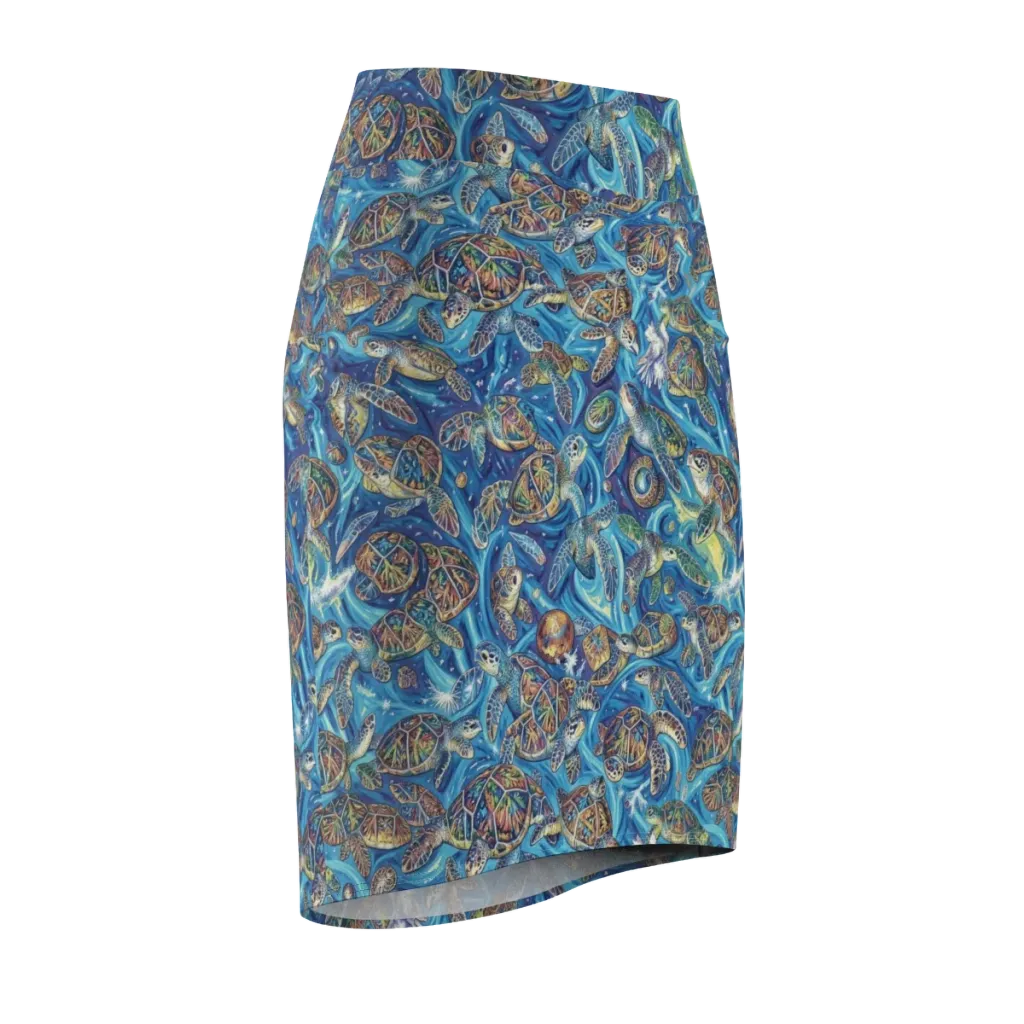 Bluewater Garden on Pencil Skirt — Front Side