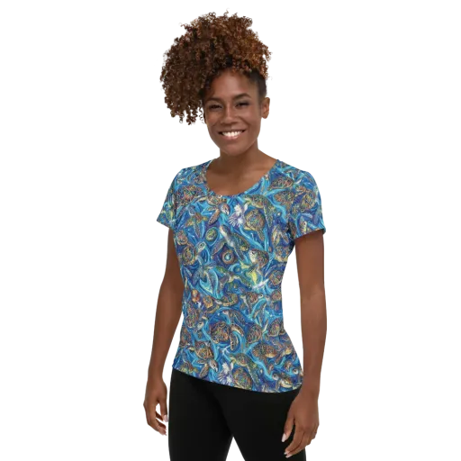 Bluewater Garden on a Women's Athletic T-Shirt