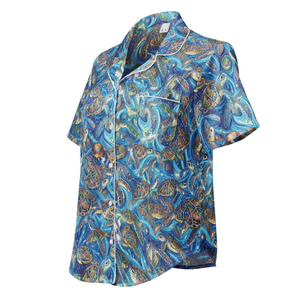 Bluewater Garden on Women's Short Sleeve Pajama Top — Left Front