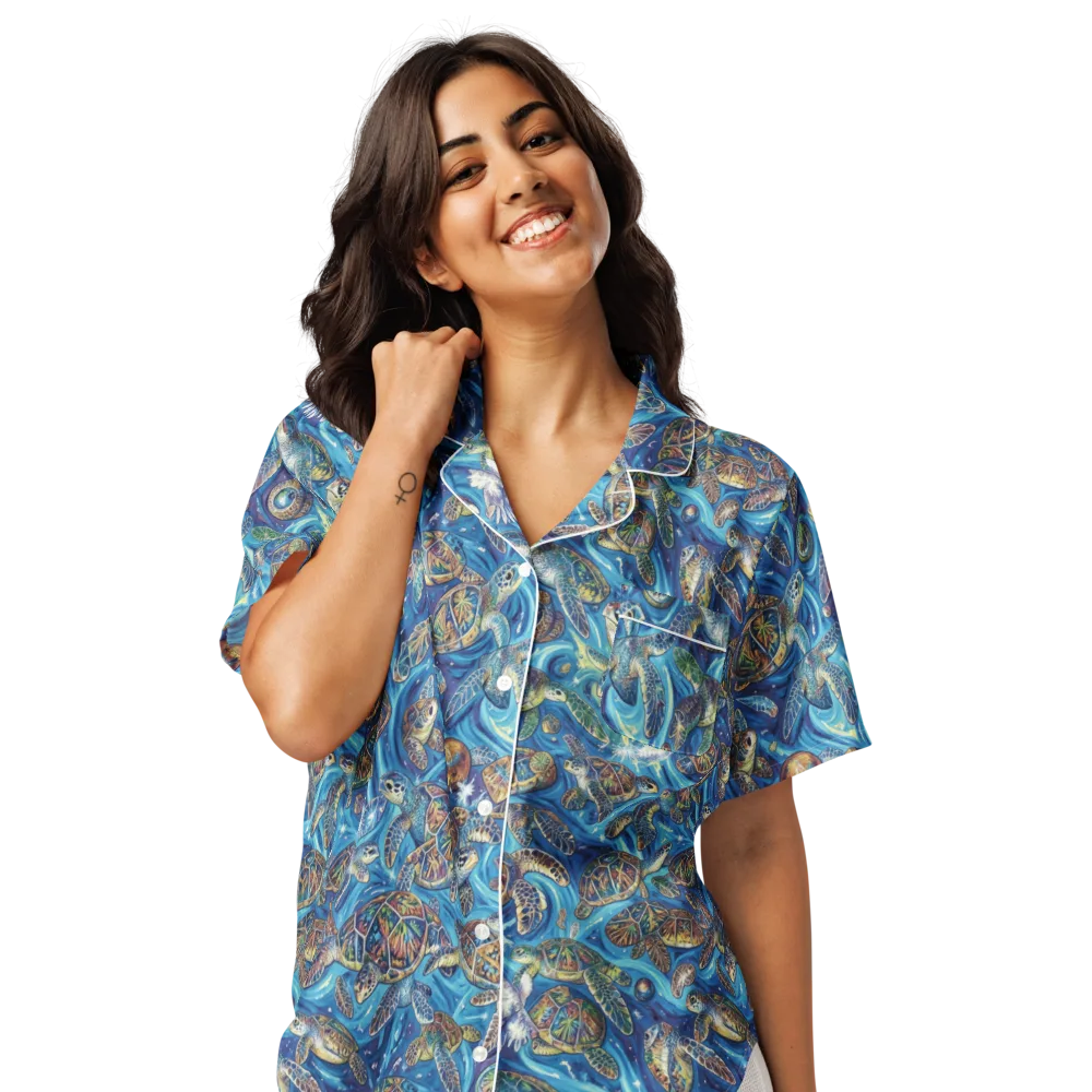 Bluewater Garden on Women's Short Sleeve Pajama Top — Front