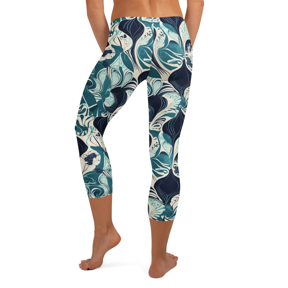 Indigo Tidal Garden on Capri Leggings — Back