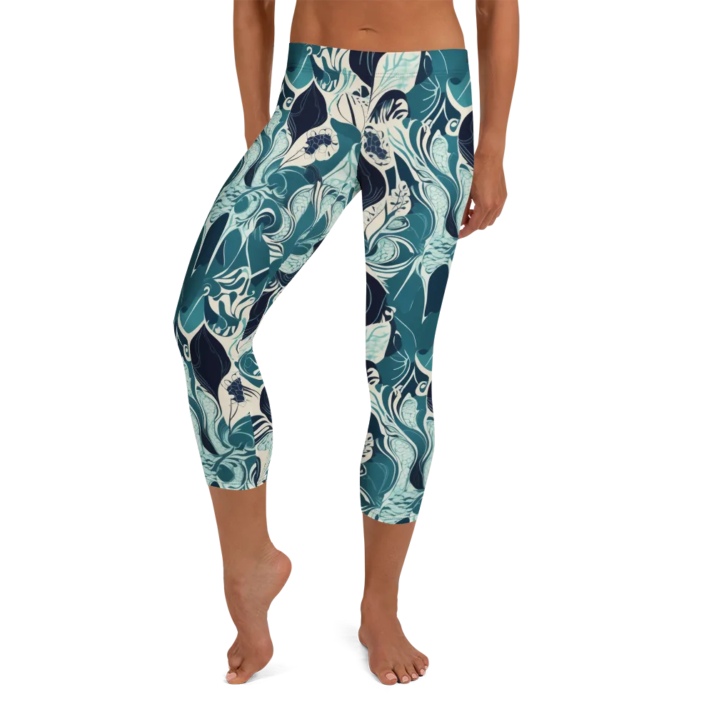 Indigo Tidal Garden on Capri Leggings — Front