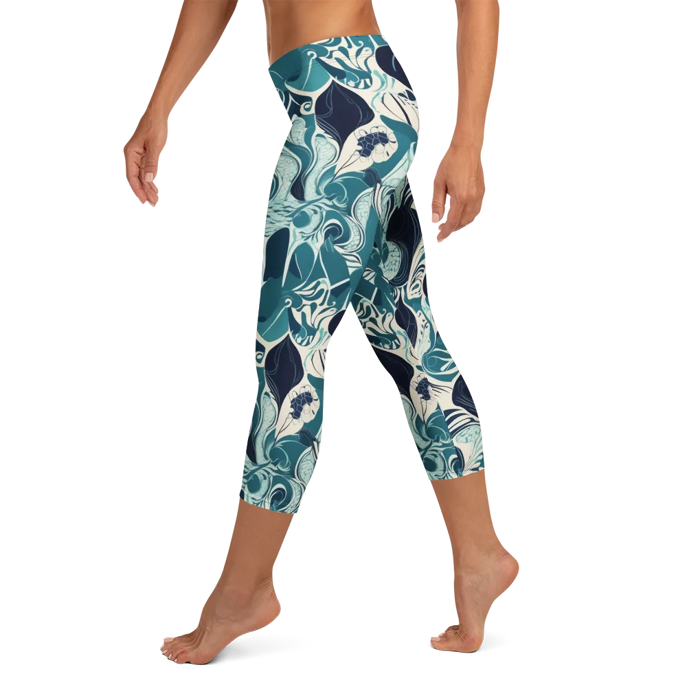 Indigo Tidal Garden on Capri Leggings — Left