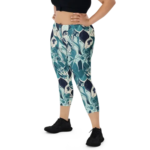 Indigo Tidal Garden on a Capri Leggings