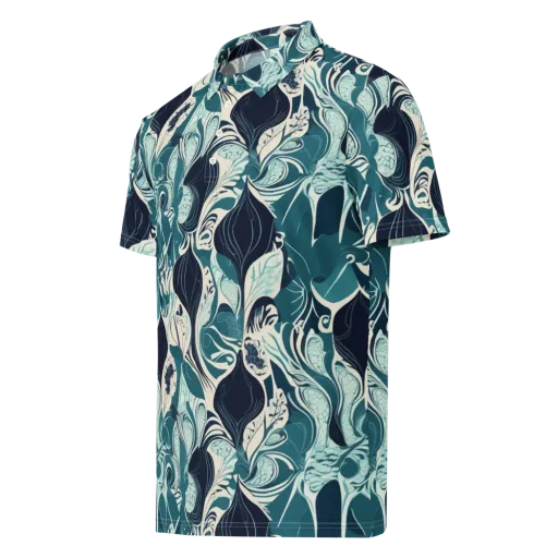 Indigo Tidal Garden on a Men's Slim Fit Polo Shirt