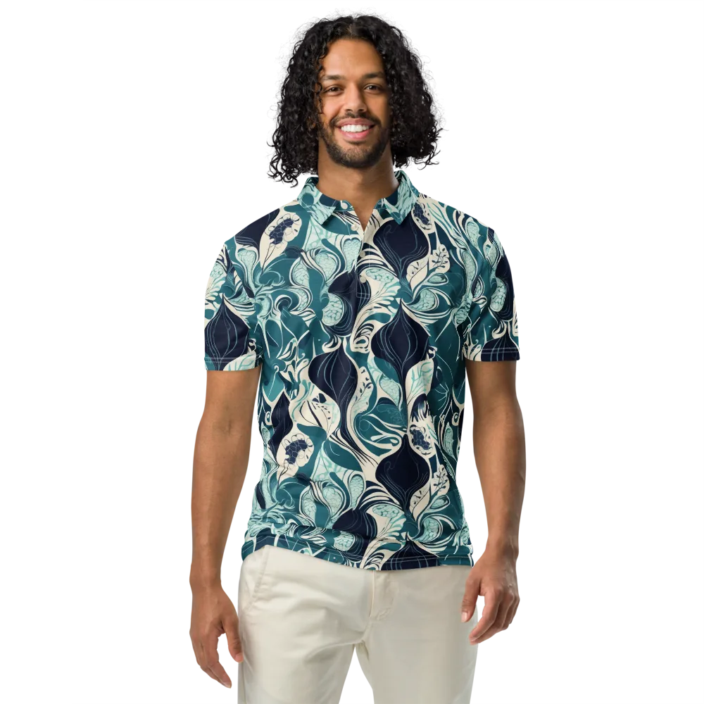 Indigo Tidal Garden on Men's Slim Fit Polo Shirt — Front