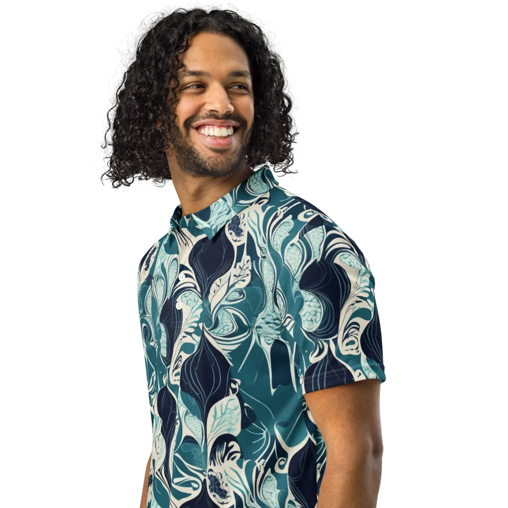 Indigo Tidal Garden on Men's Slim Fit Polo Shirt — Left Front