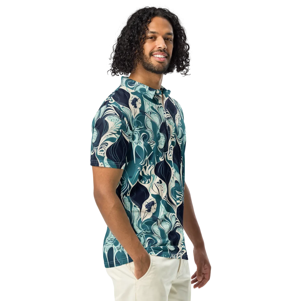 Indigo Tidal Garden on Men's Slim Fit Polo Shirt — Right Front