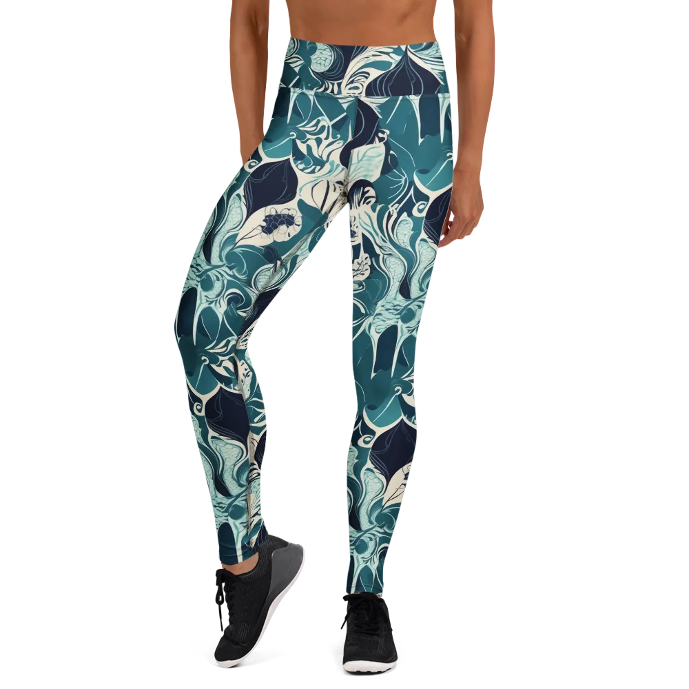 Indigo Tidal Garden on Yoga Leggings — Front