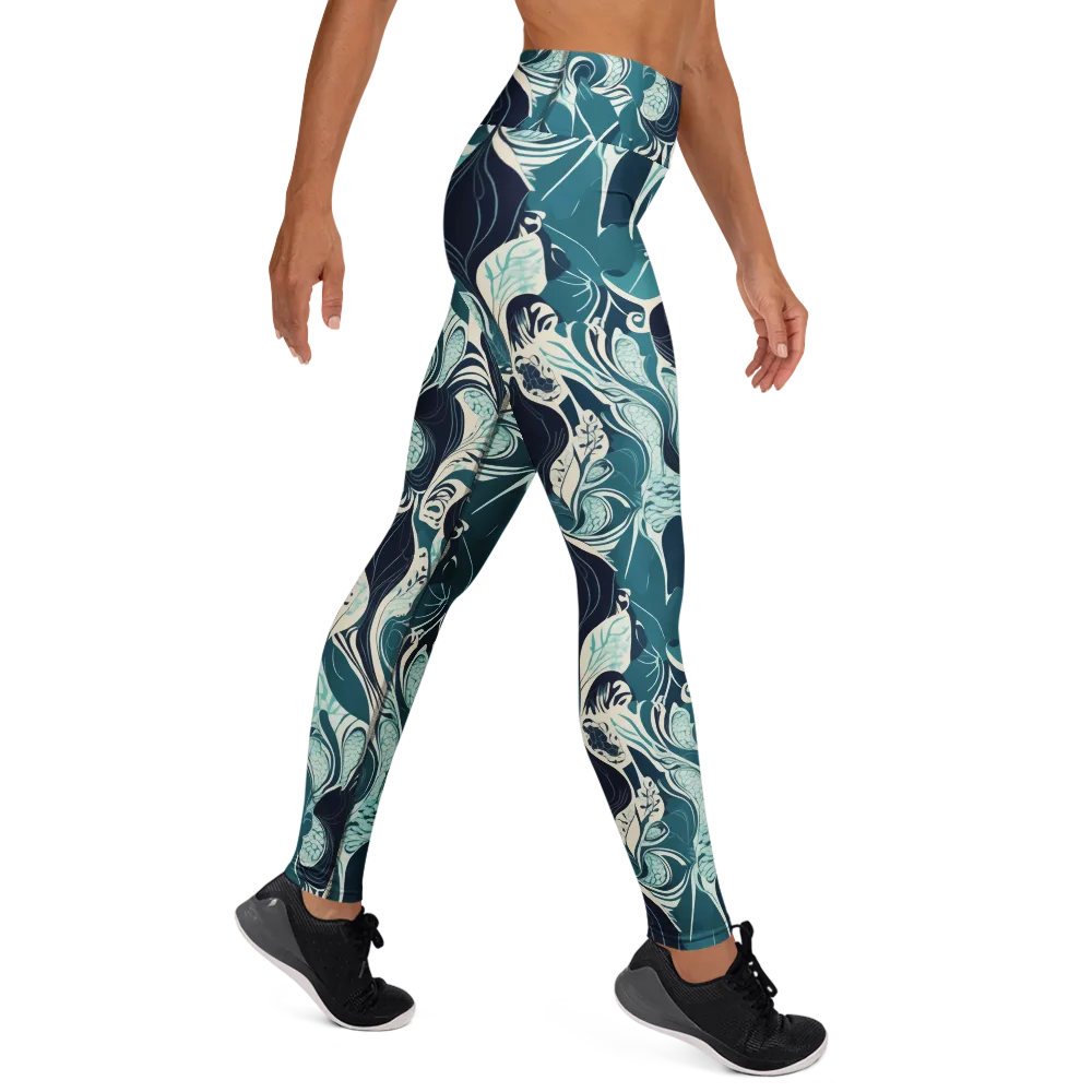 Indigo Tidal Garden on Yoga Leggings — Right