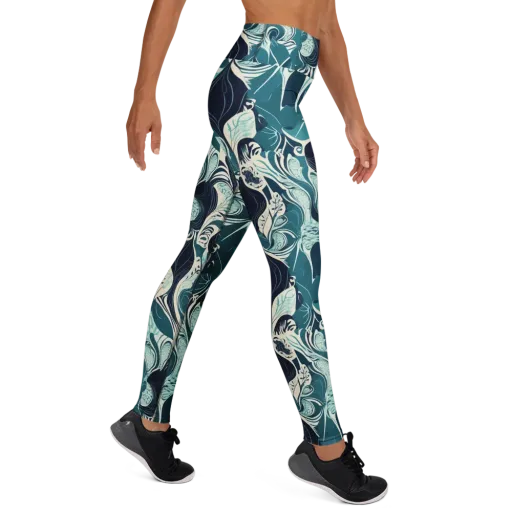 Indigo Tidal Garden on a Yoga Leggings