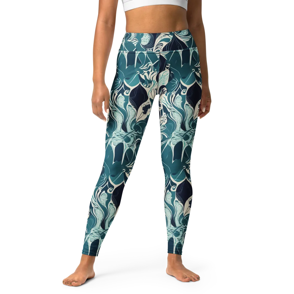 Indigo Tidal Garden on Yoga Leggings — Front