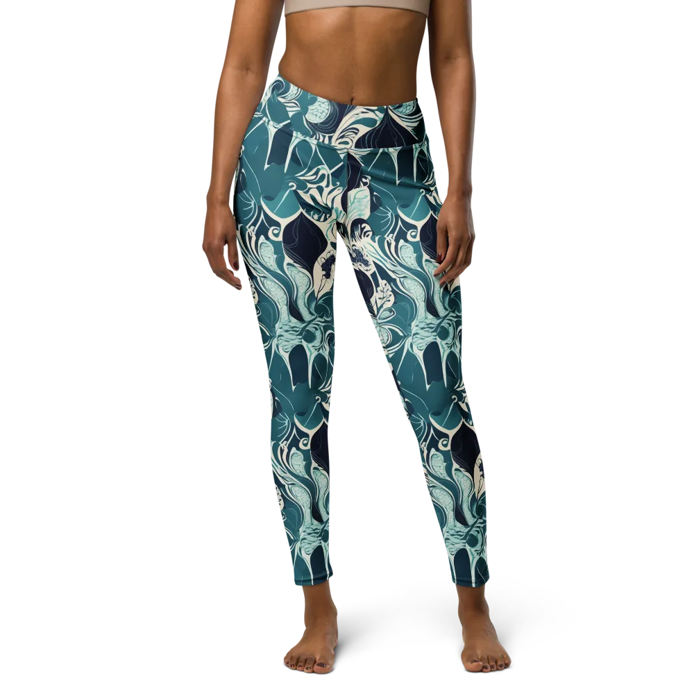 Indigo Tidal Garden on Yoga Leggings — Front