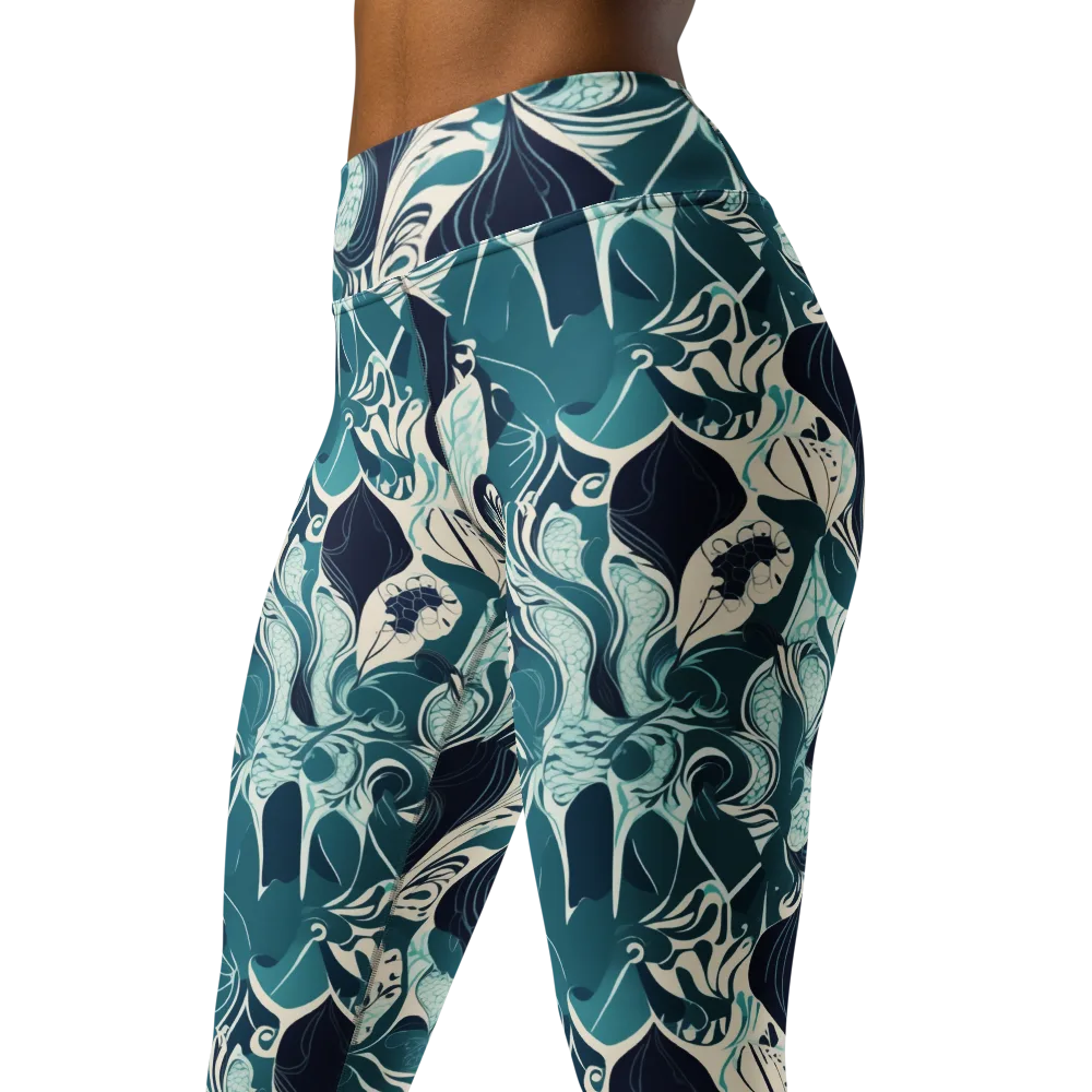 Indigo Tidal Garden on Yoga Leggings — Left Front