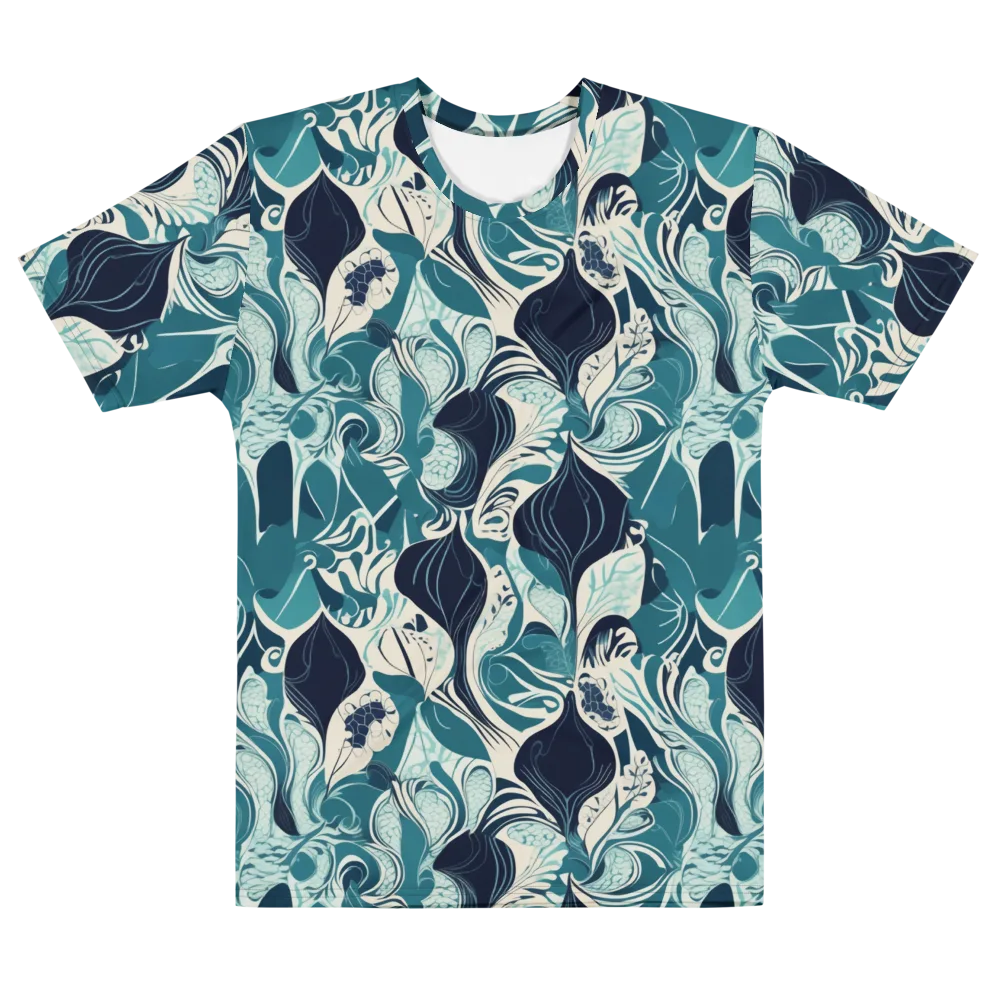 Indigo Tidal Garden on Men's Cotton Crew Neck T-Shirt — Front