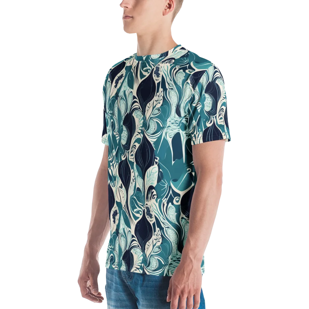 Indigo Tidal Garden on Men's Crew Neck T-Shirt — Left