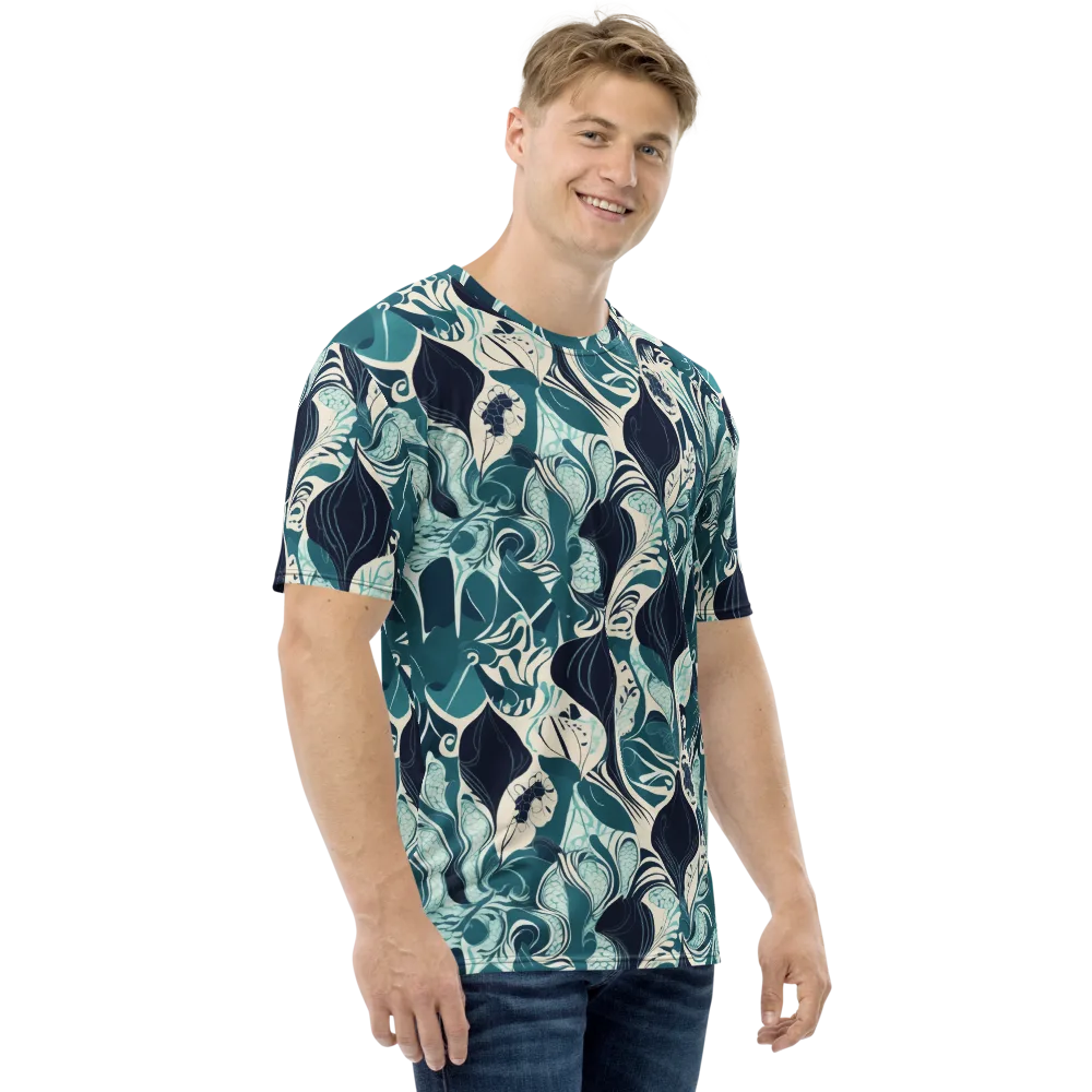 Indigo Tidal Garden on Men's Crew Neck T-Shirt — Right