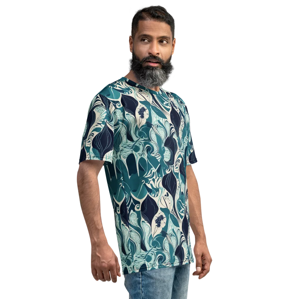 Indigo Tidal Garden on Men's Crew Neck T-Shirt — Right
