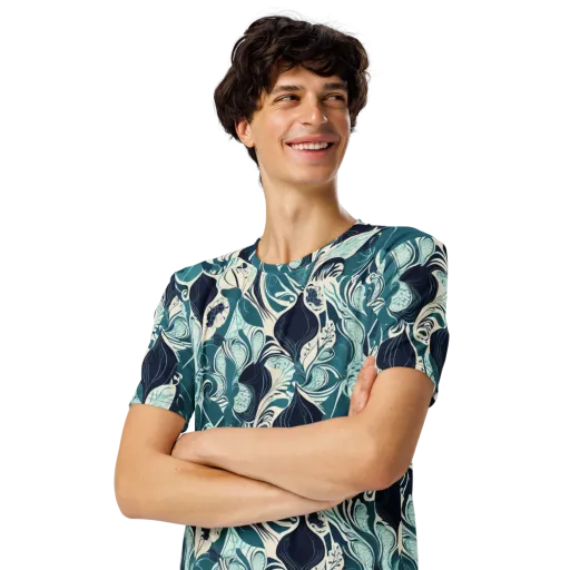 Indigo Tidal Garden on a Men's Crew Neck T-Shirt
