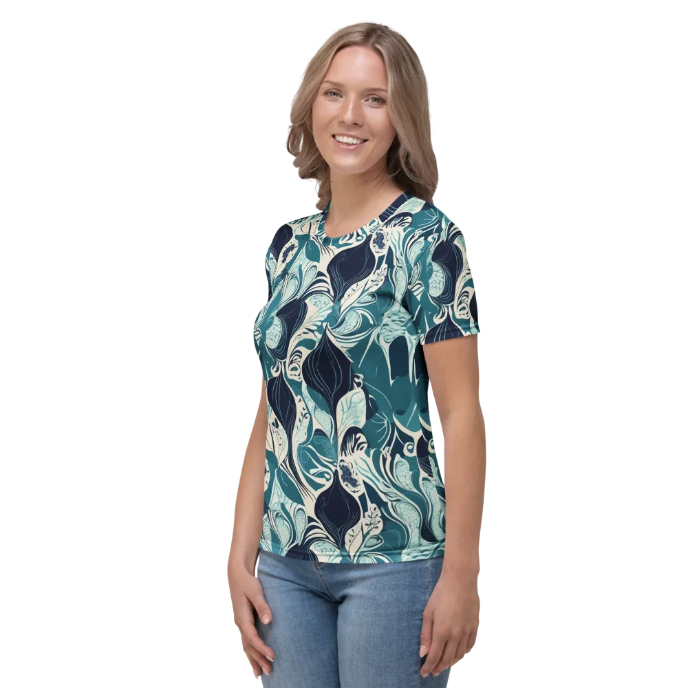 Indigo Tidal Garden on Women's Crew Neck T-Shirt — Left