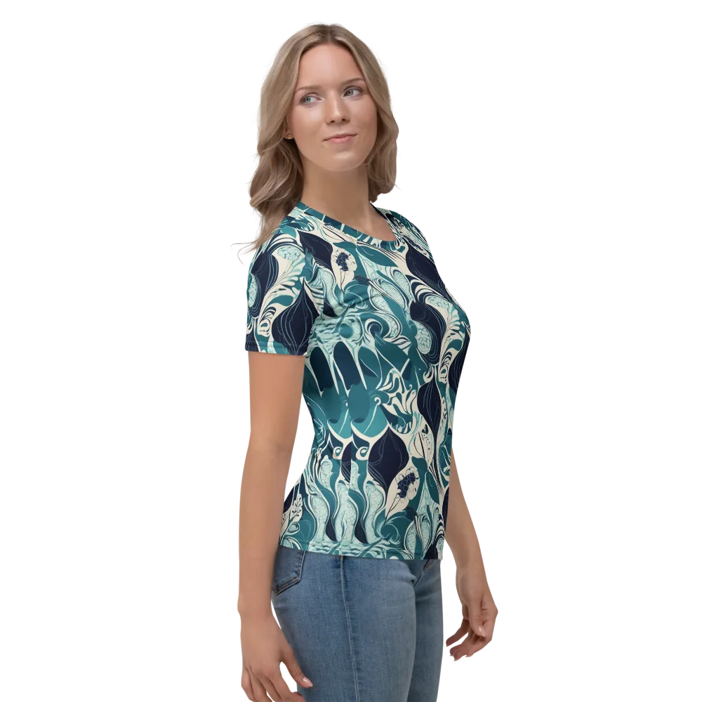 Indigo Tidal Garden on Women's Crew Neck T-Shirt — Right