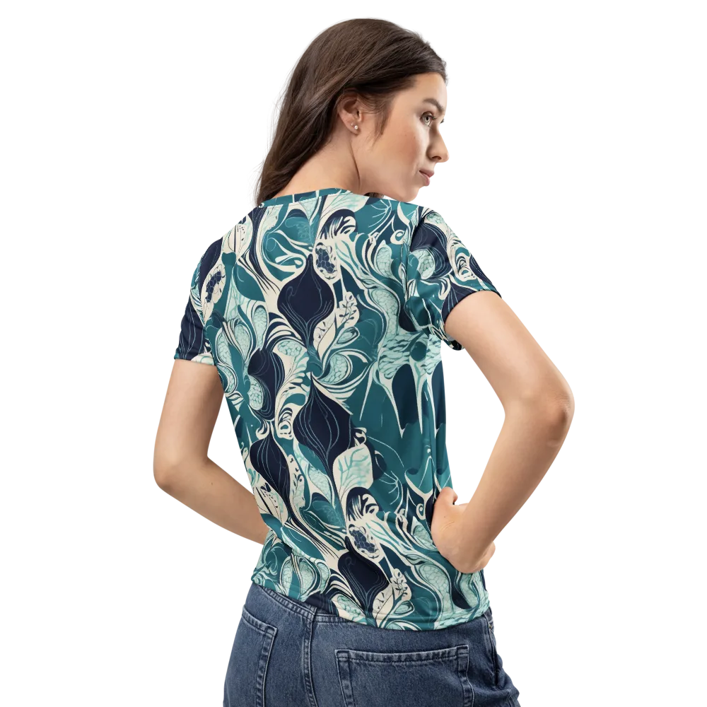 Indigo Tidal Garden on Women's Crew Neck T-Shirt — Back