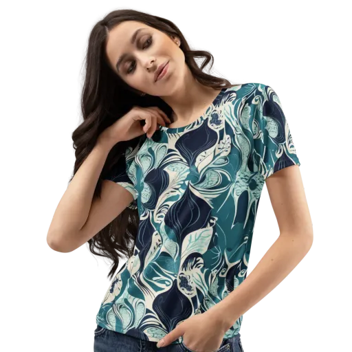 Indigo Tidal Garden on a Women's Crew Neck T-Shirt