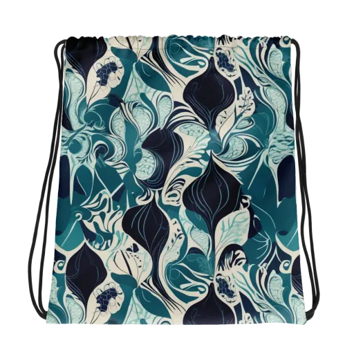 Indigo Tidal Garden on a Drawstring Bag