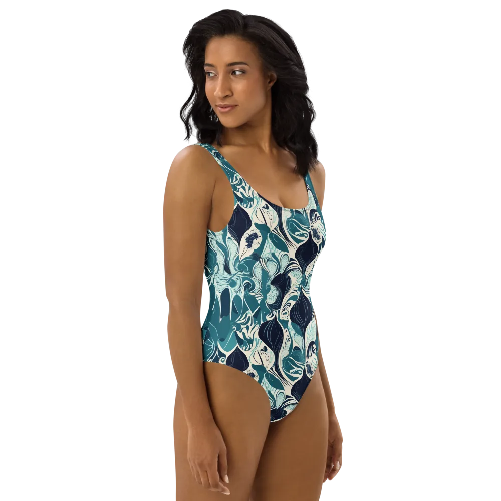 Indigo Tidal Garden on One-Piece Swimsuit — Right
