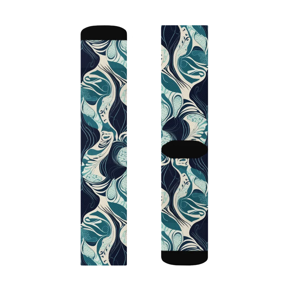 Indigo Tidal Garden on Socks — Left Sock