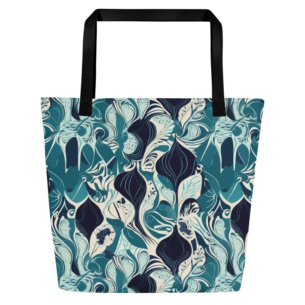 Indigo Tidal Garden on Large Tote Bag W/ Pocket — Front