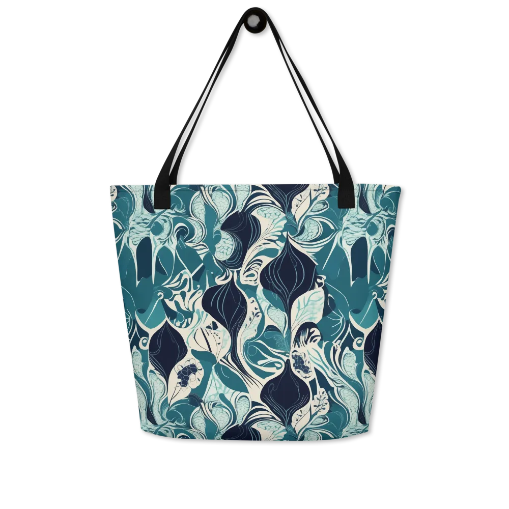 Indigo Tidal Garden on Large Tote Bag W/ Pocket — Front