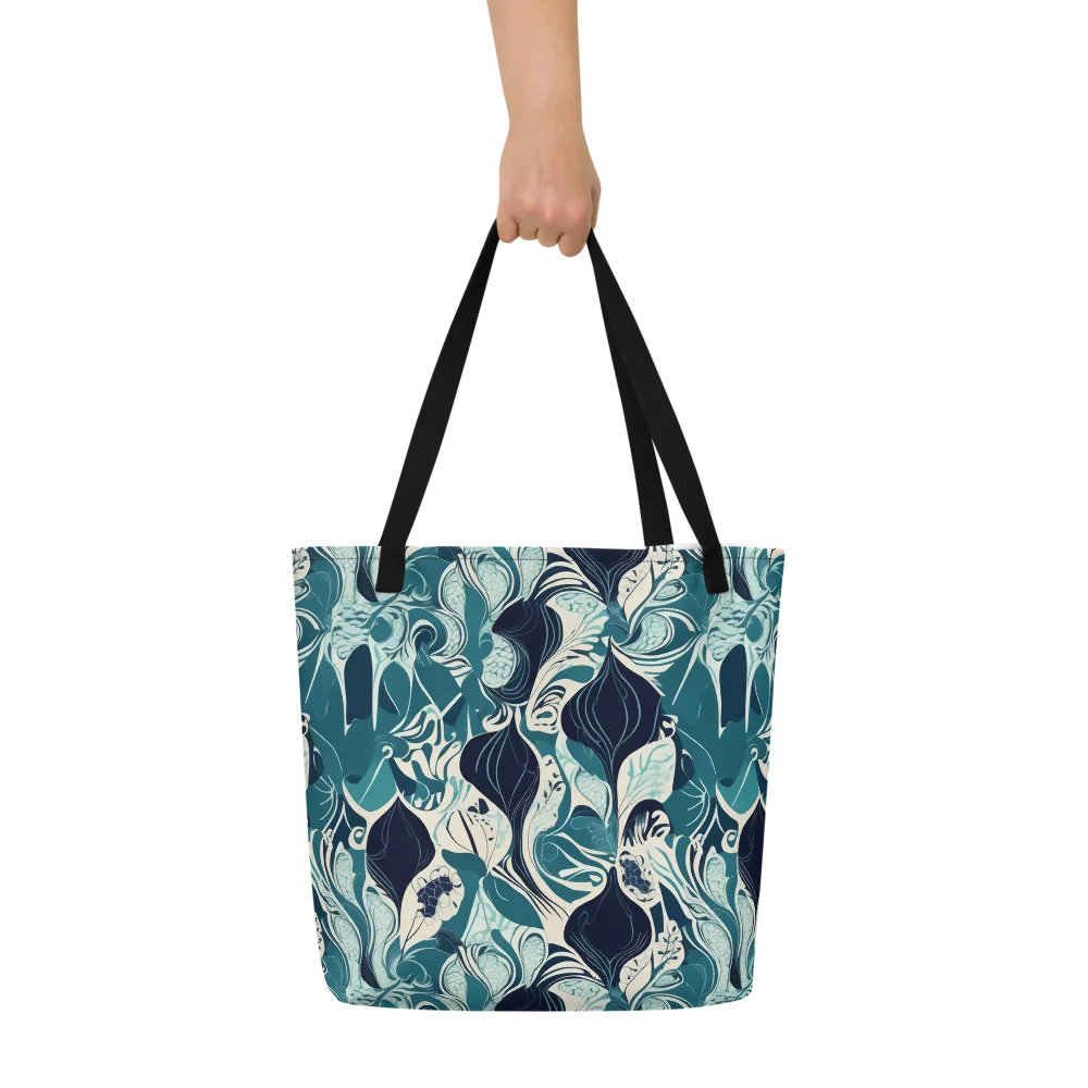 Indigo Tidal Garden on Large Tote Bag W/ Pocket — Front