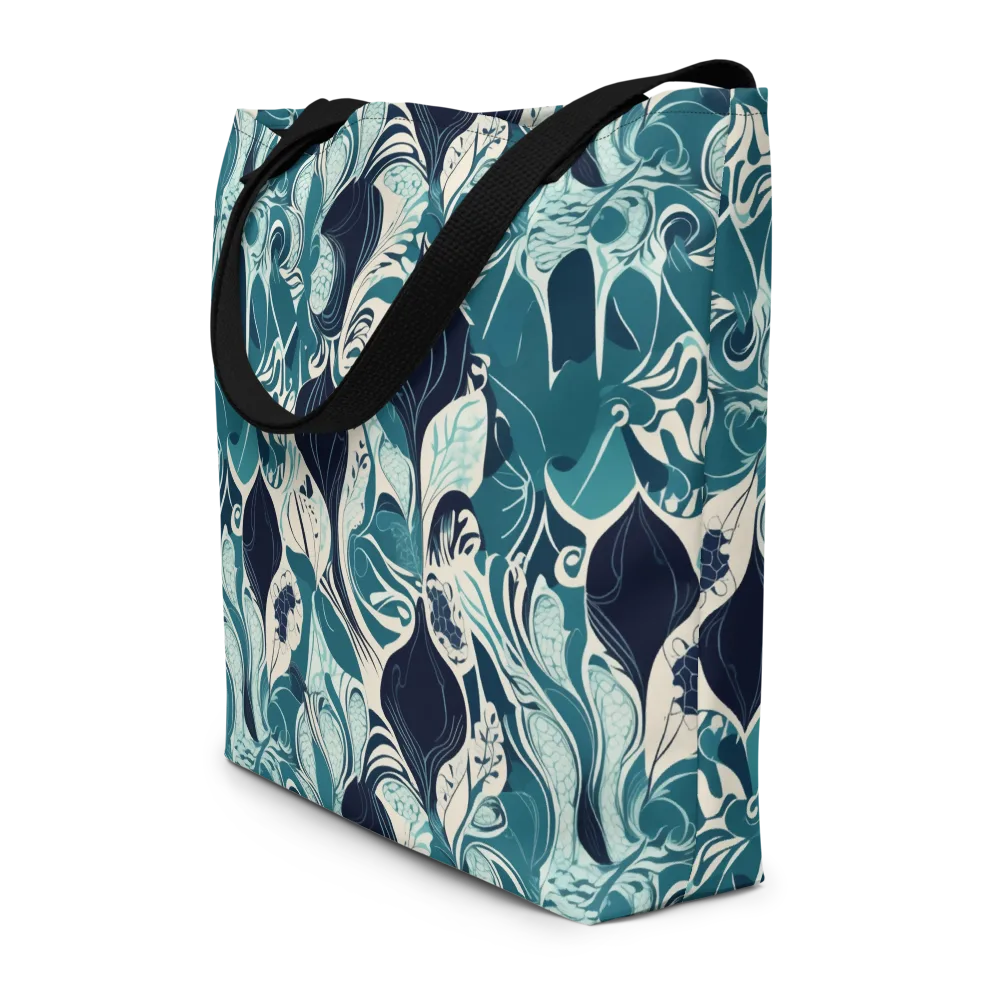 Indigo Tidal Garden on Large Tote Bag W/ Pocket — Front