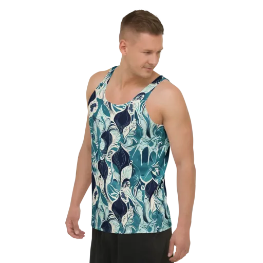 Indigo Tidal Garden on a Men's Tank Top