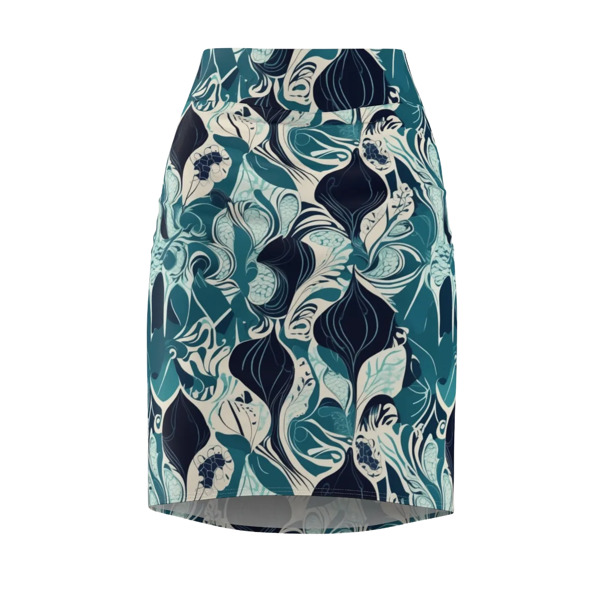 Indigo Tidal Garden on Pencil Skirt — Front
