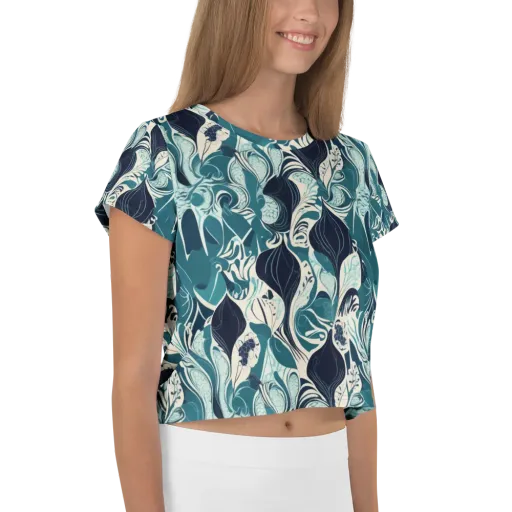 Indigo Tidal Garden on a Crop Tee