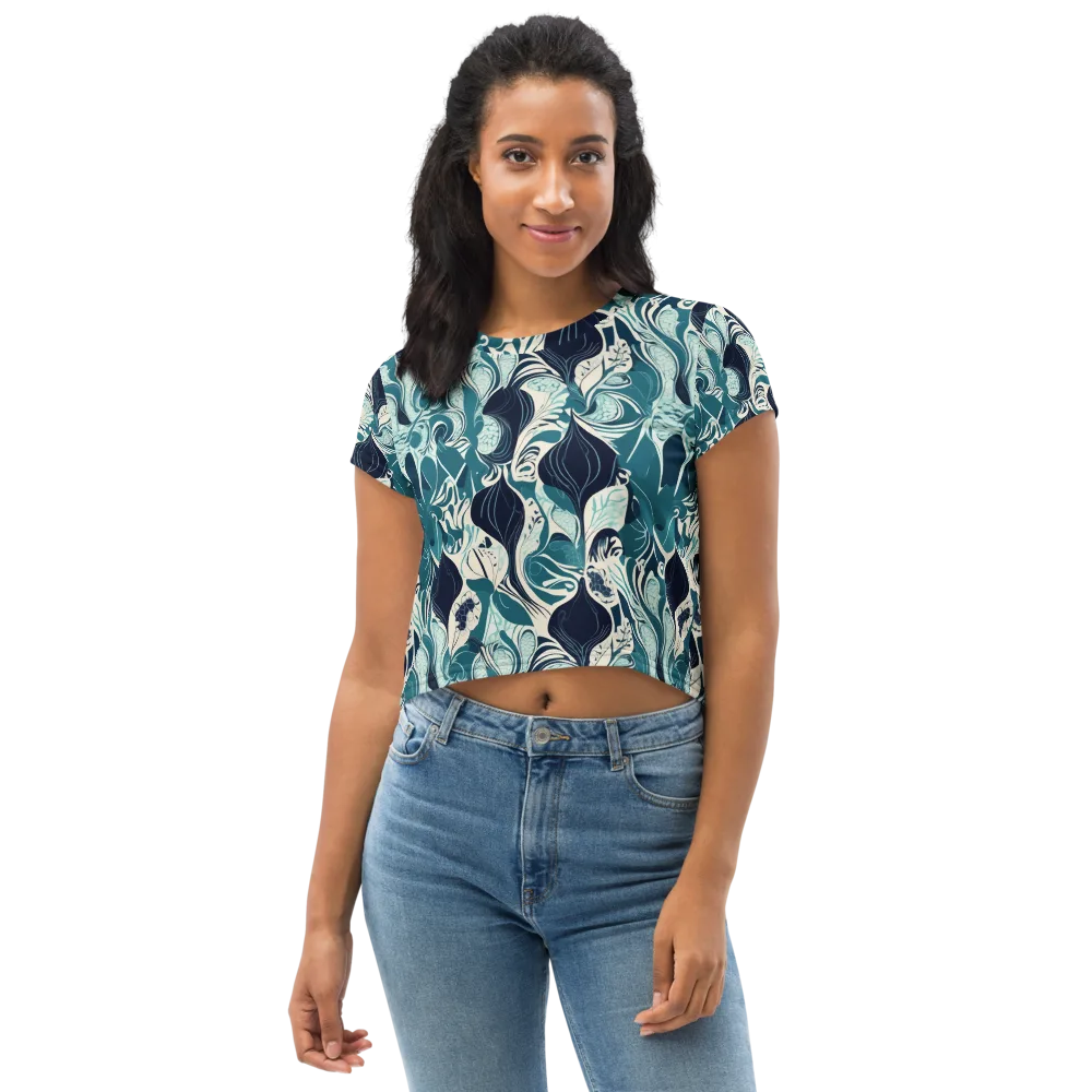 Indigo Tidal Garden on Crop Tee — Front