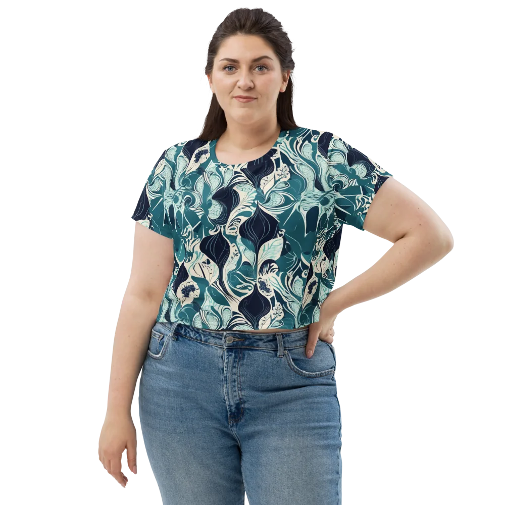 Indigo Tidal Garden on Crop Tee — Front