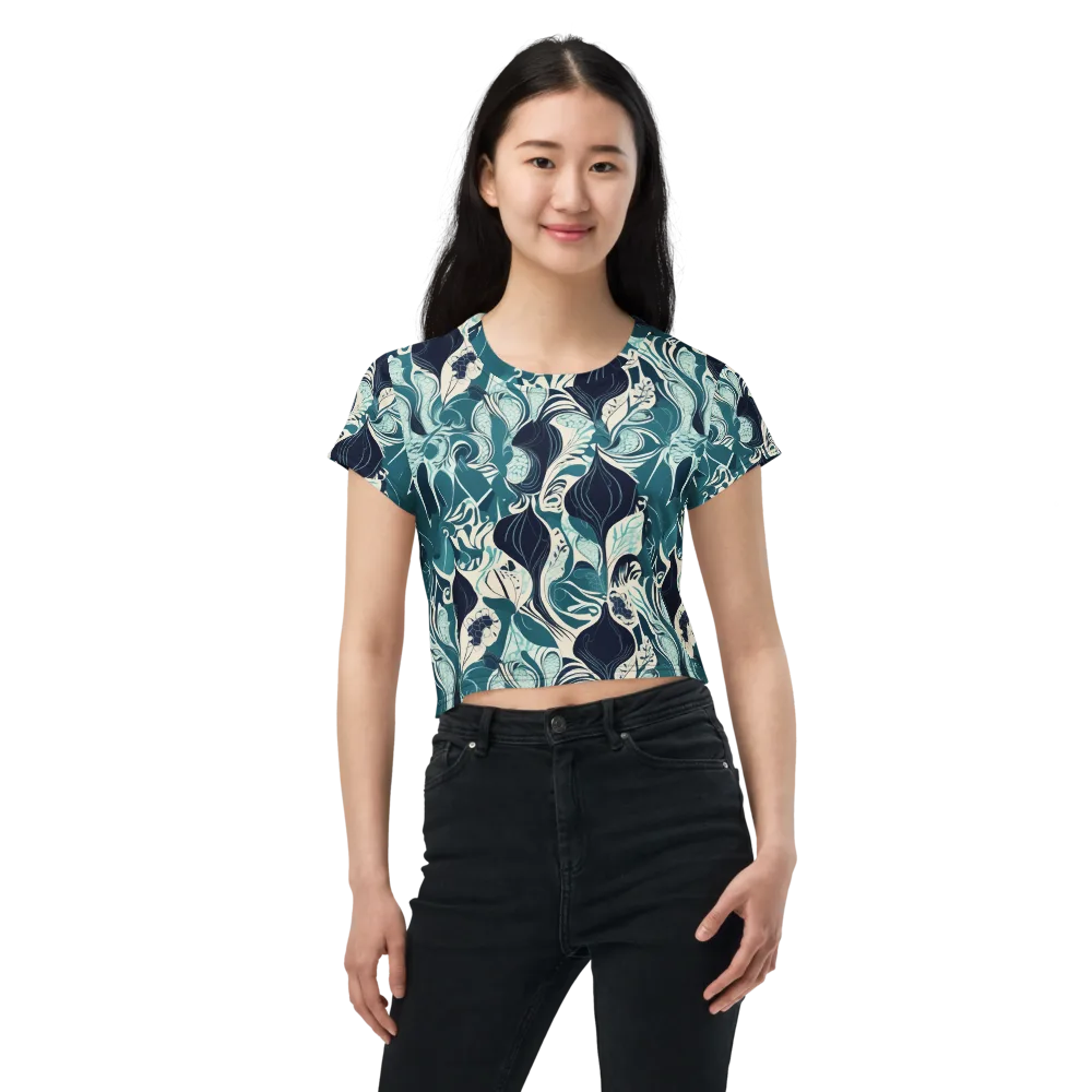 Indigo Tidal Garden on Crop Tee — Front